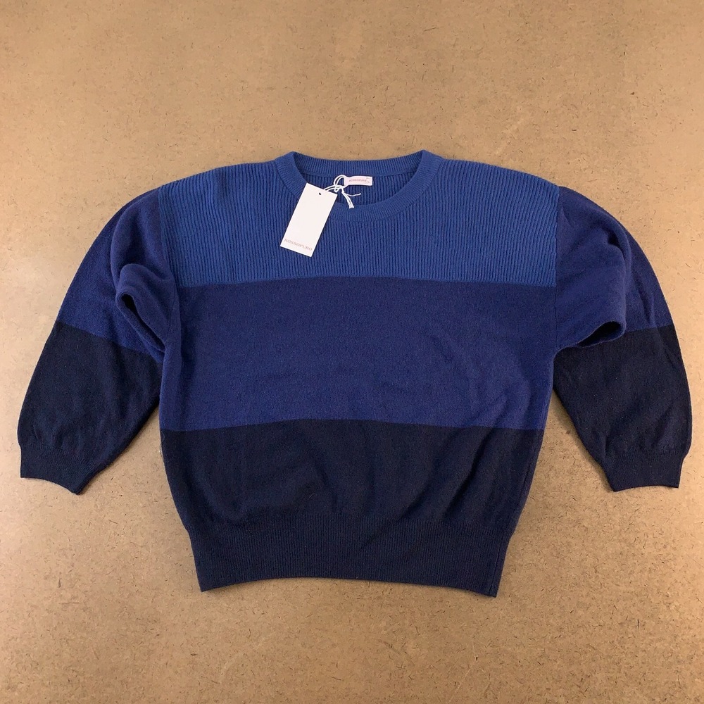 Rossopuro Women's Size XS Blue Colorblock Wool Cashmere Blend Pullover Sweater